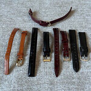 Set Of 5 Genuine Leather Watch Bands Black Tan Burgundy Embossed Timex Stuller